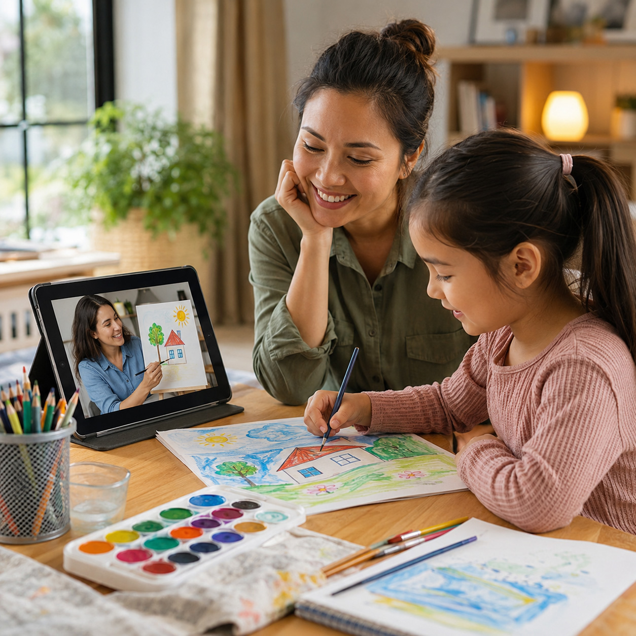 creative girl drawing at home - online art classes for kids