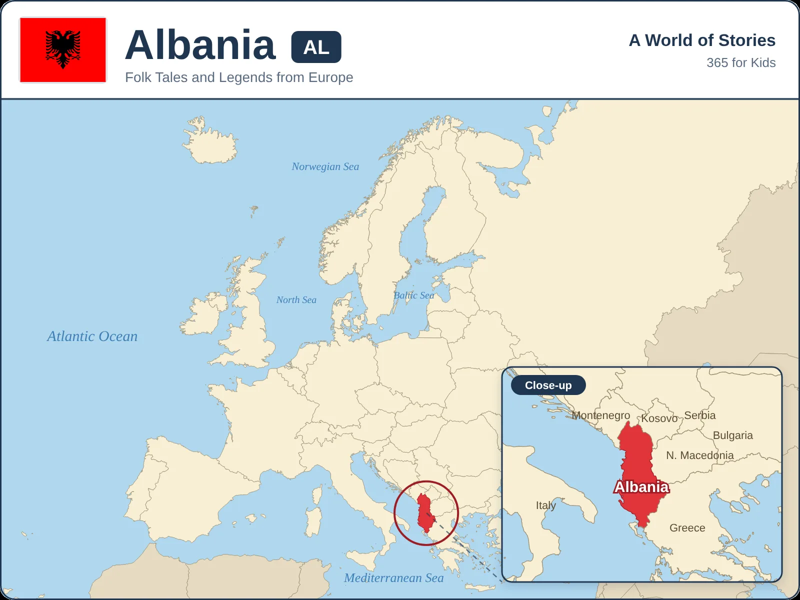 Map showing where Albania is in Europe