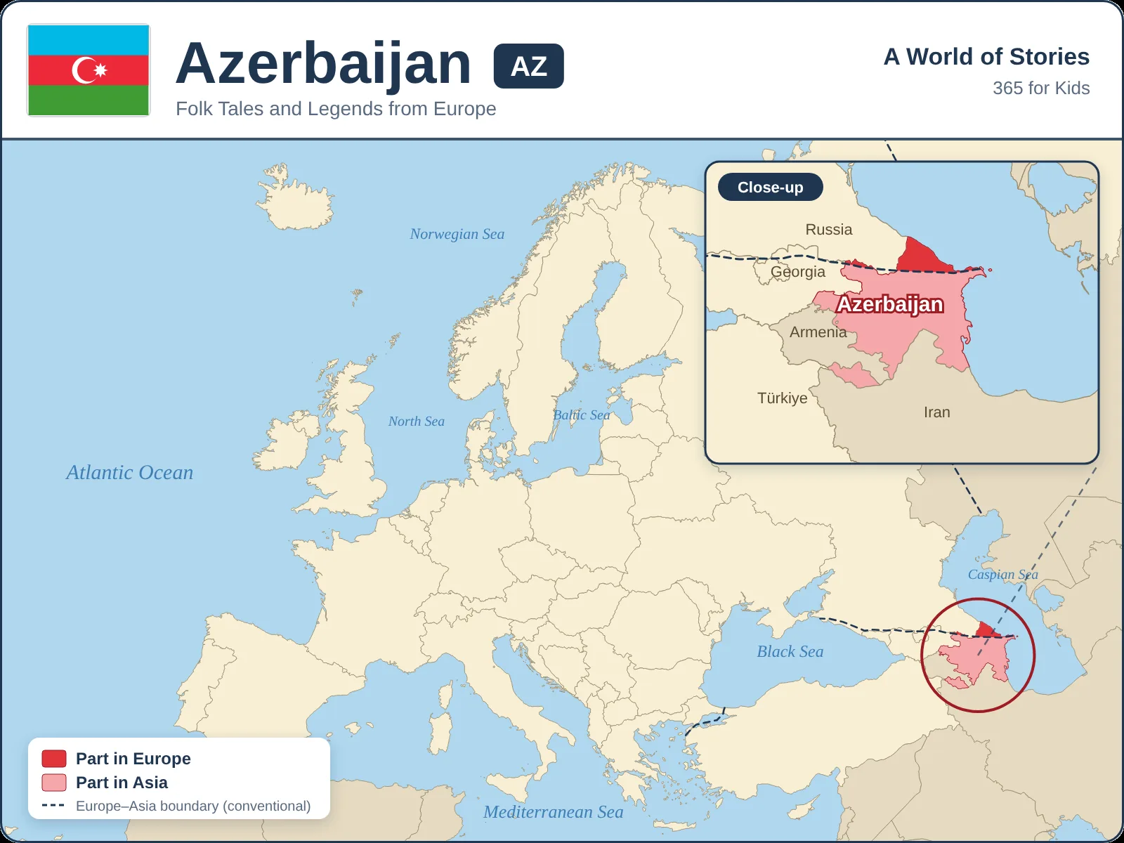 Map showing where Azerbaijan is in Europe