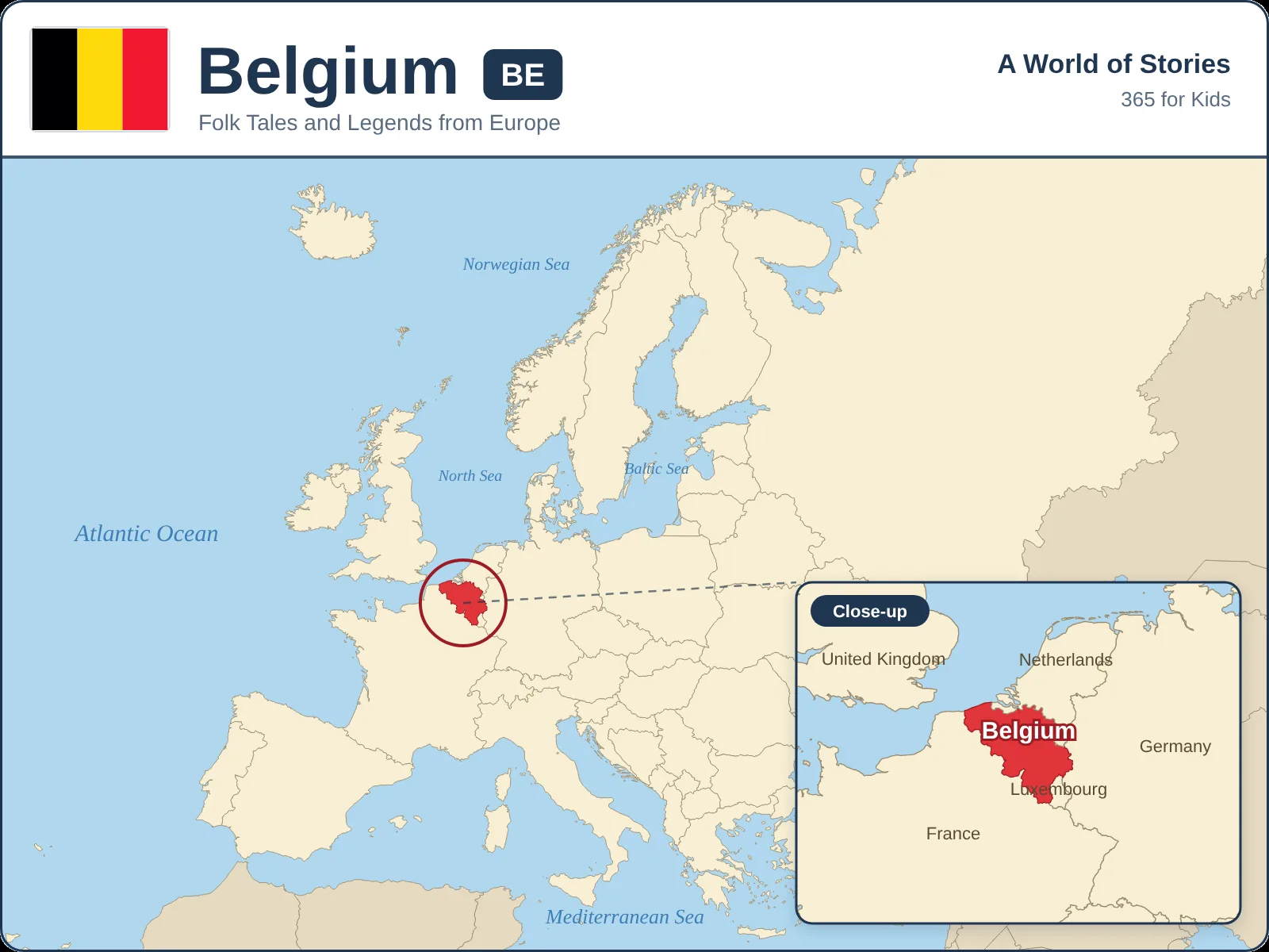 Map showing where Belgium is in Europe