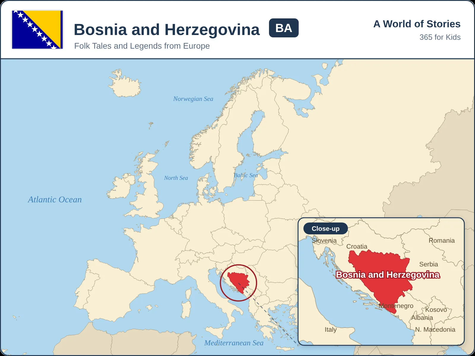 Map showing where Bosnia and Herzegovina is in Europe