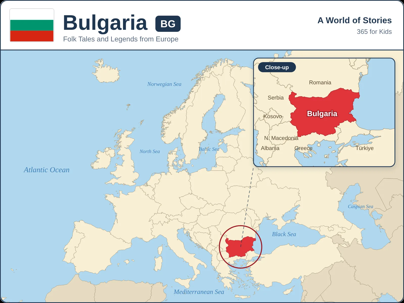 Map showing where Bulgaria is in Europe