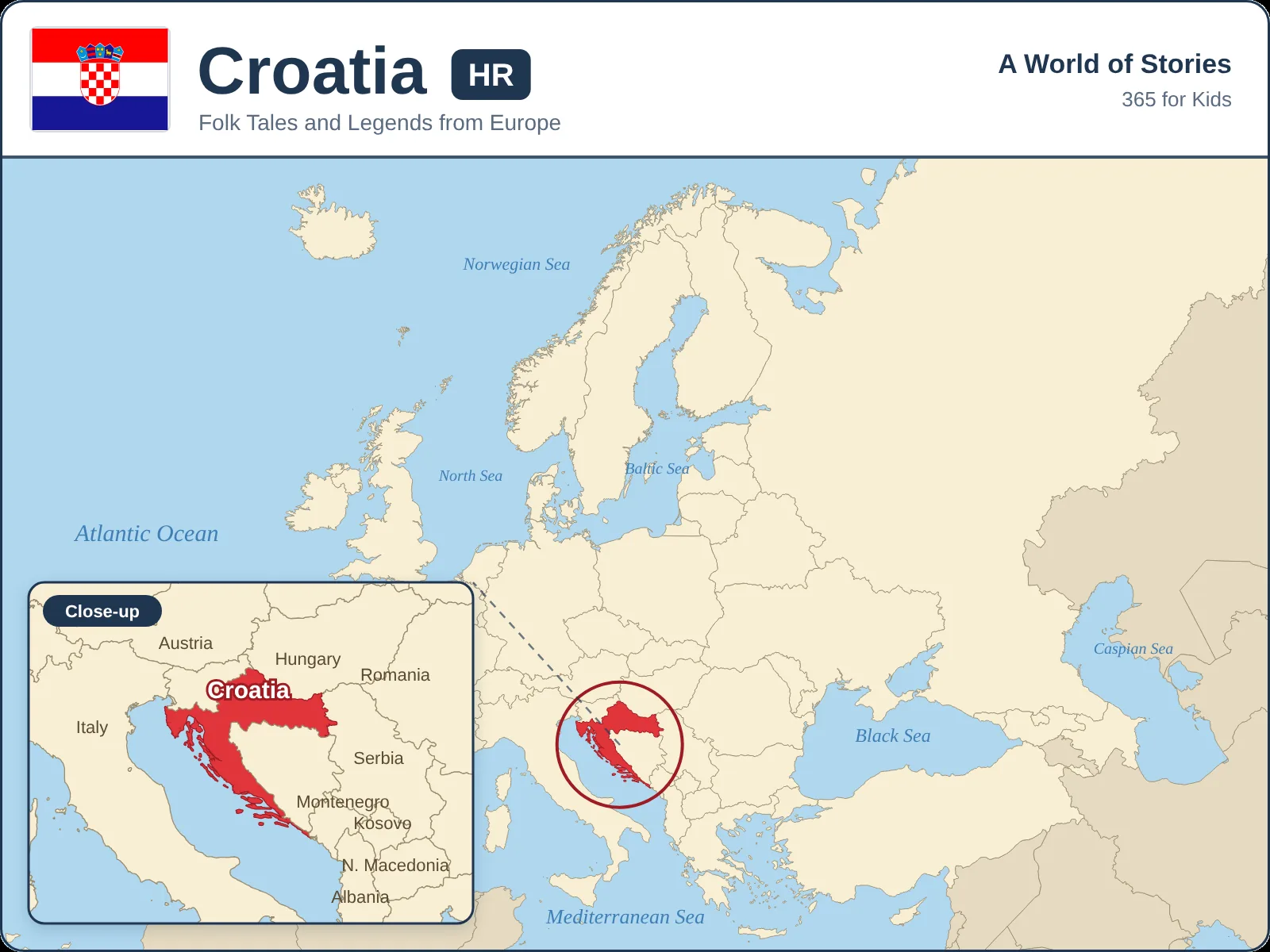 Map showing where Croatia is in Europe