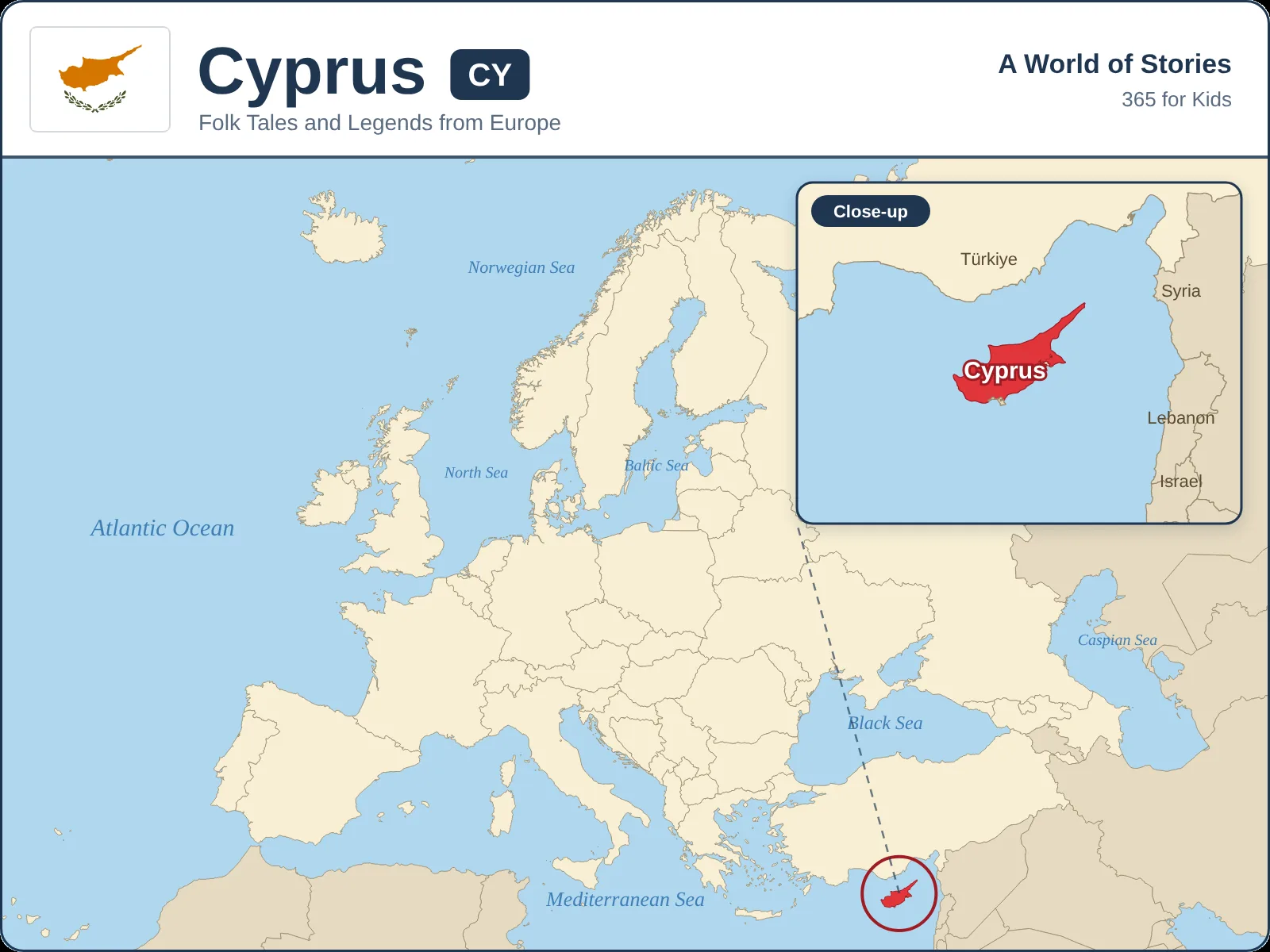 Map showing where Cyprus is in Europe