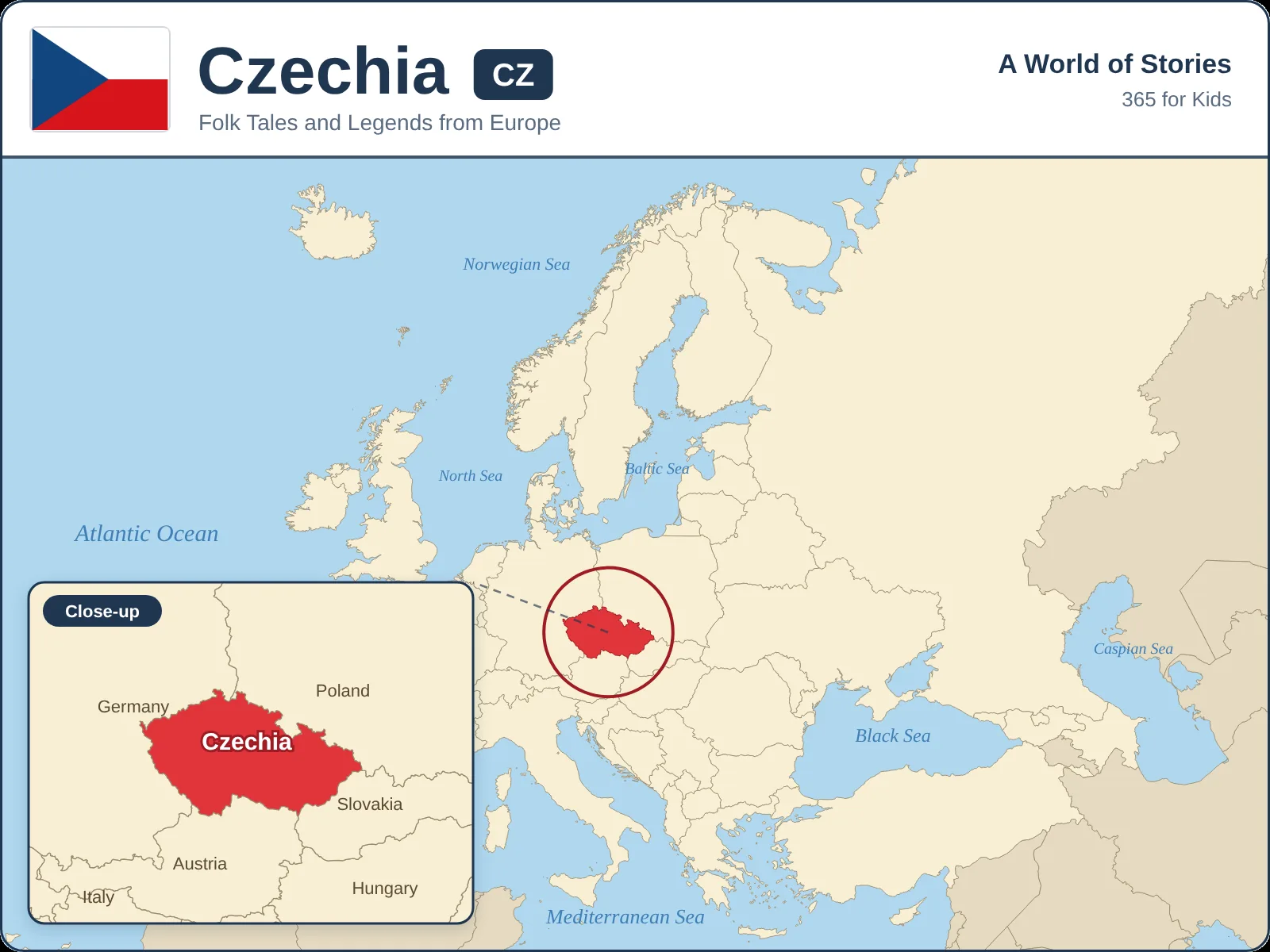 Map showing where Czechia is in Europe