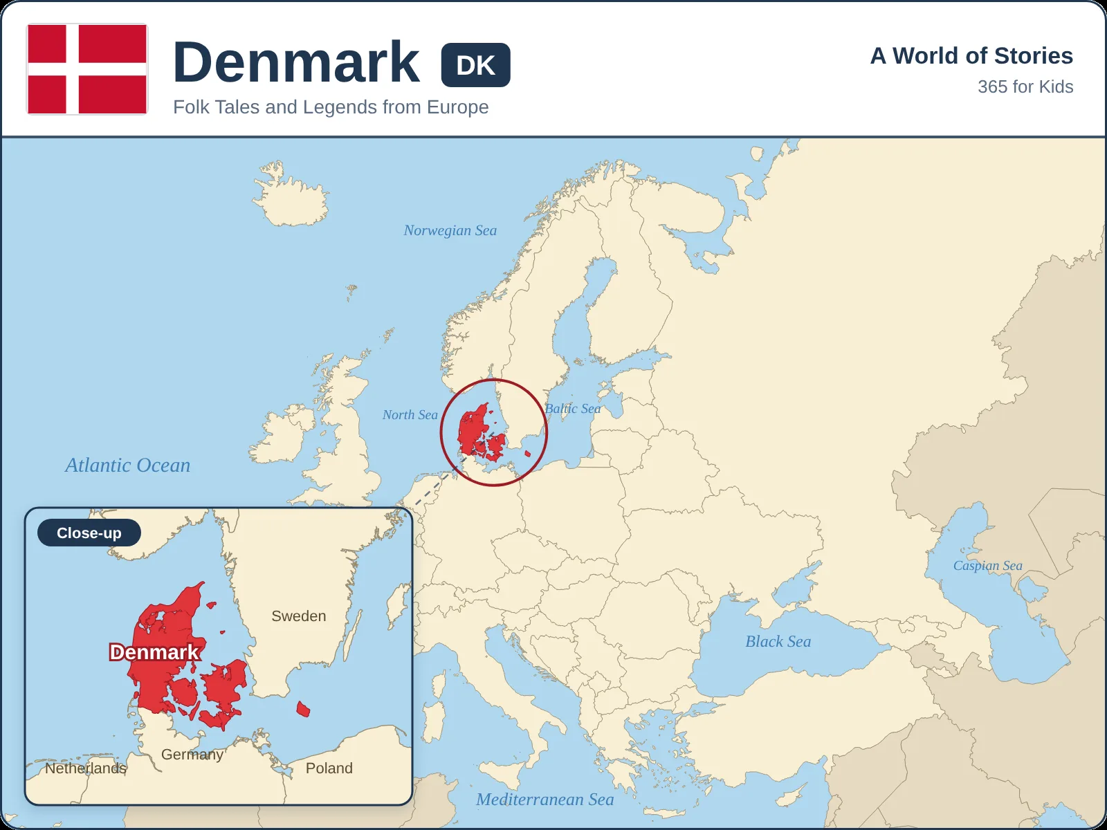 Map showing where Denmark is in Europe