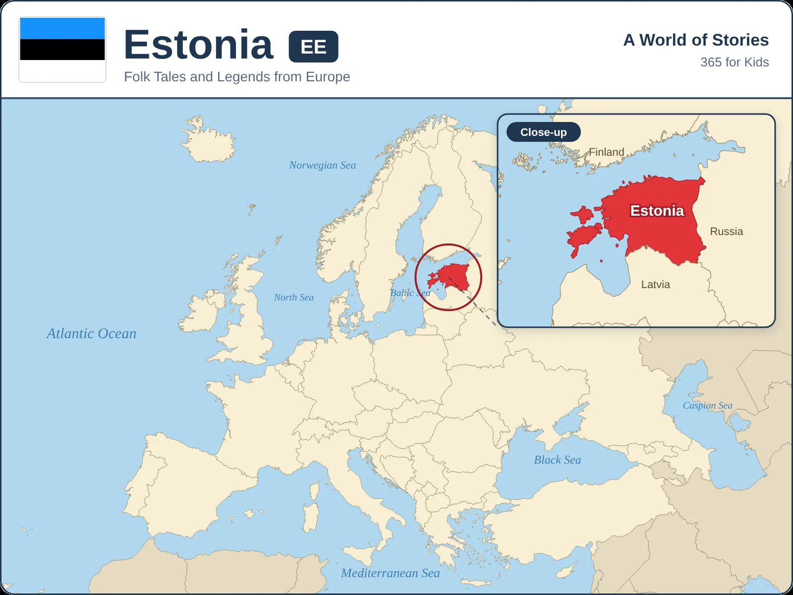 Map showing where Estonia is in Europe