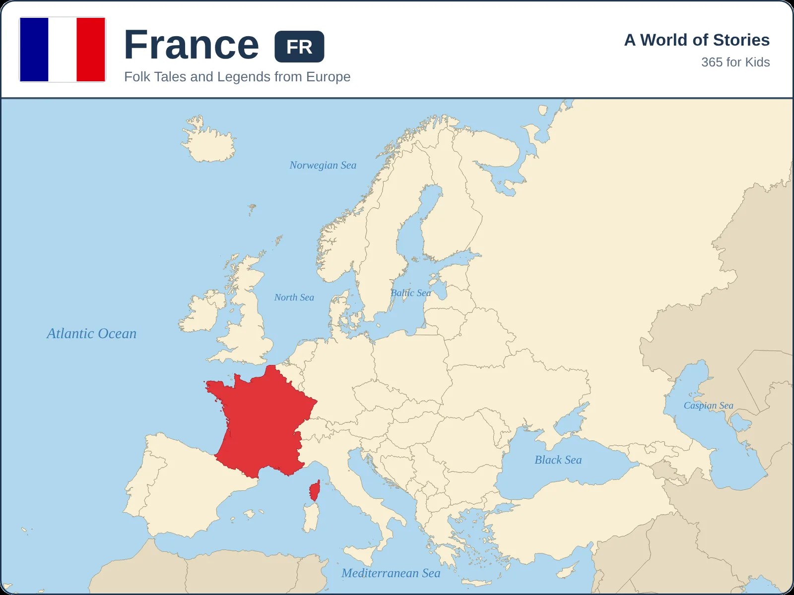 Map showing where France is in Europe