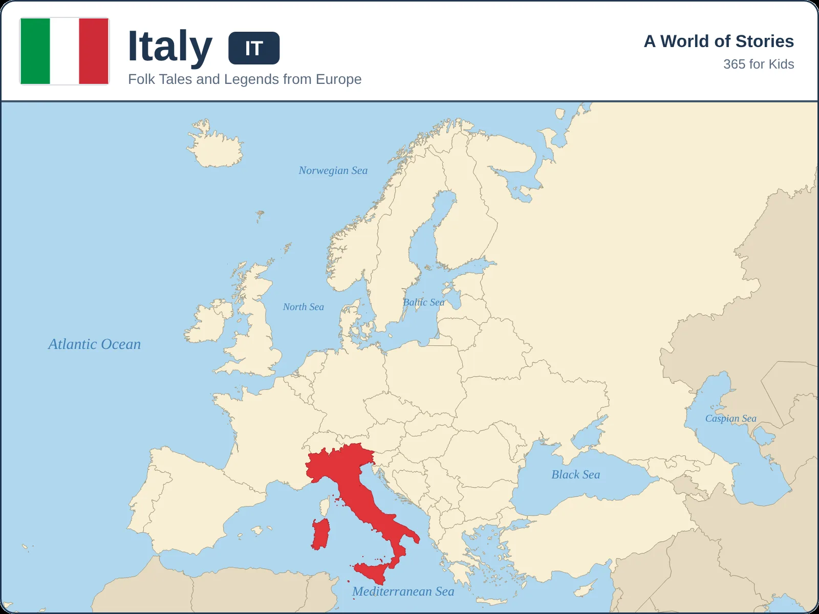 Map showing where Italy is in Europe