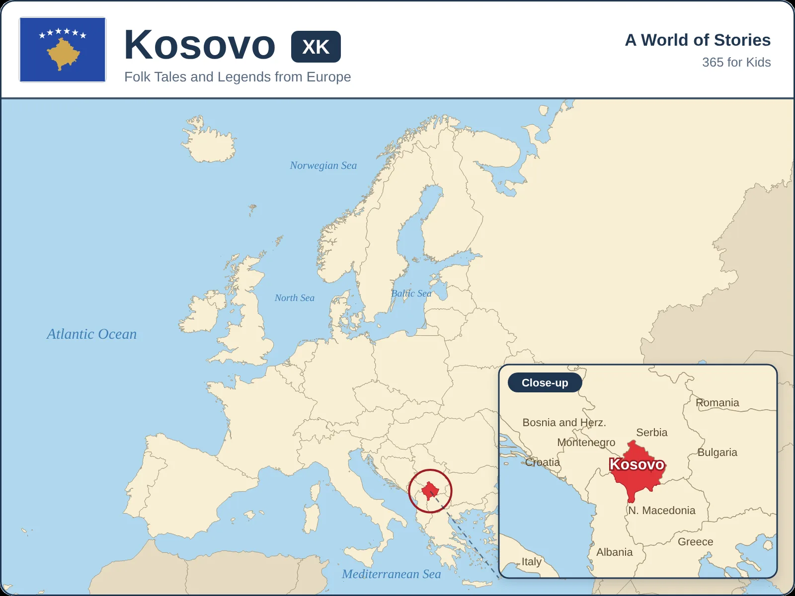 Map showing where Kosovo is in Europe