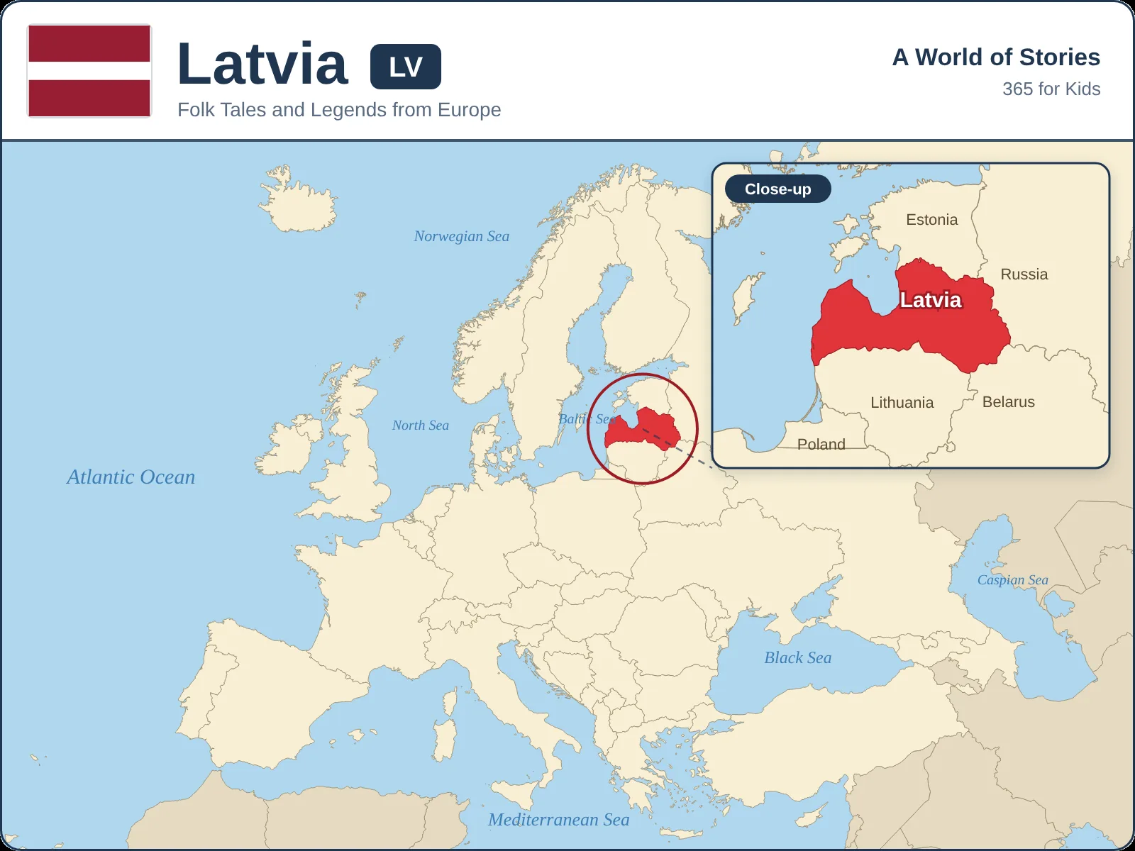 Map showing where Latvia is in Europe