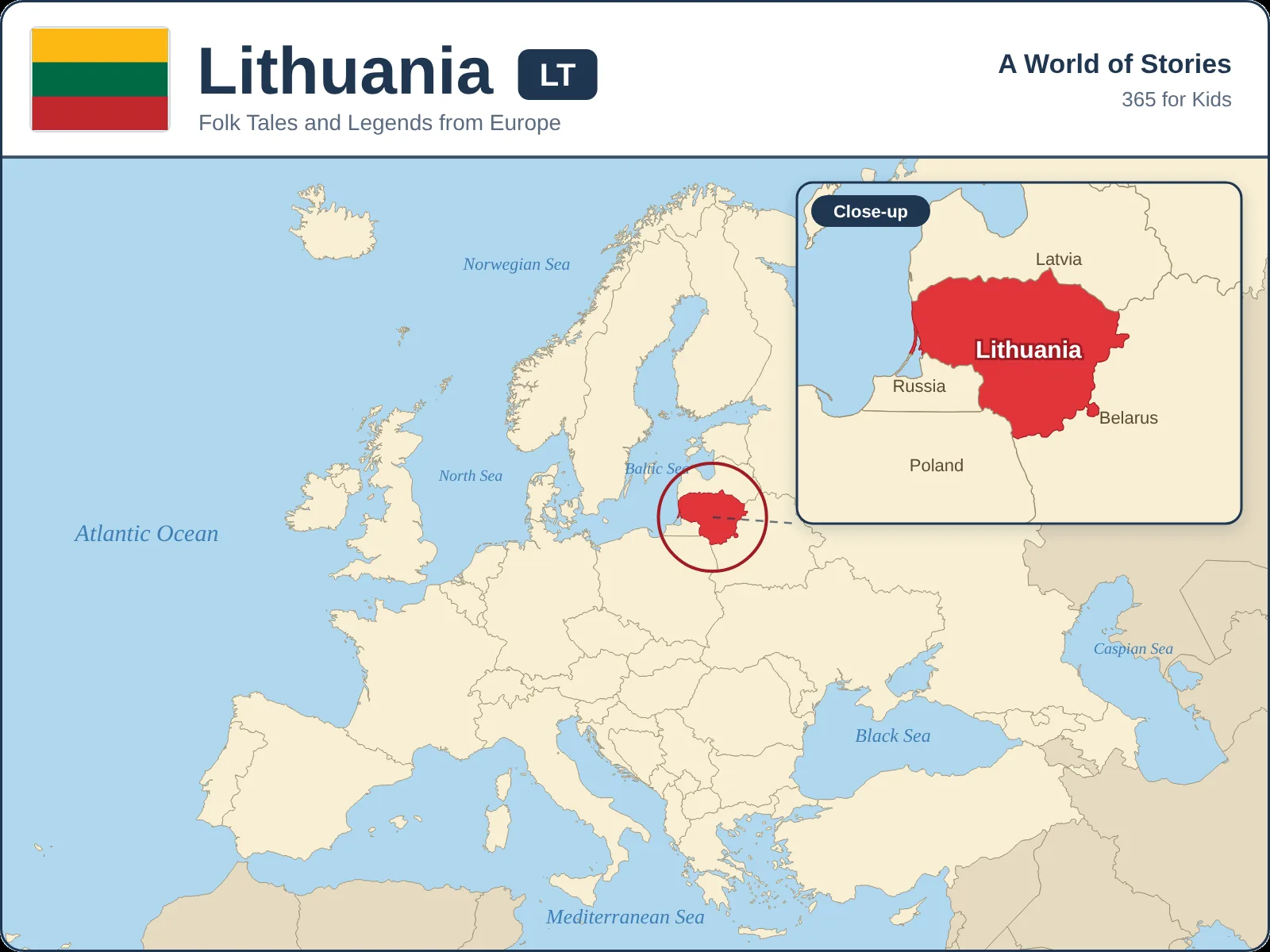 Map showing where Lithuania is in Europe
