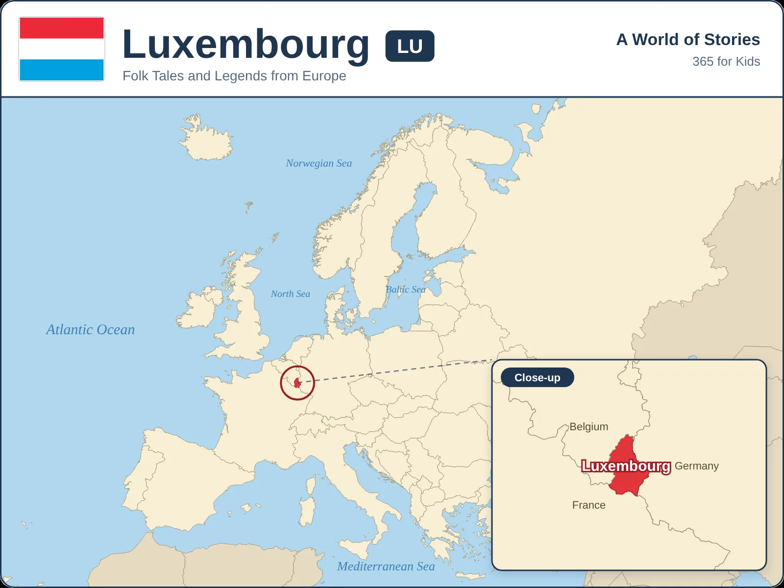 Map showing where Luxembourg is in Europe