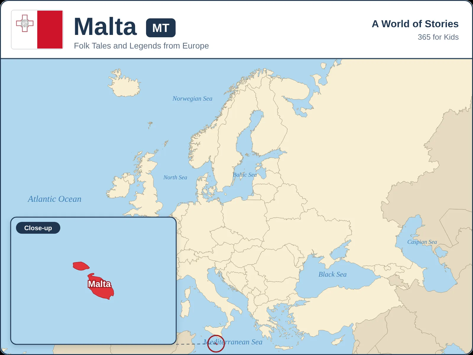 Map showing where Malta is in Europe