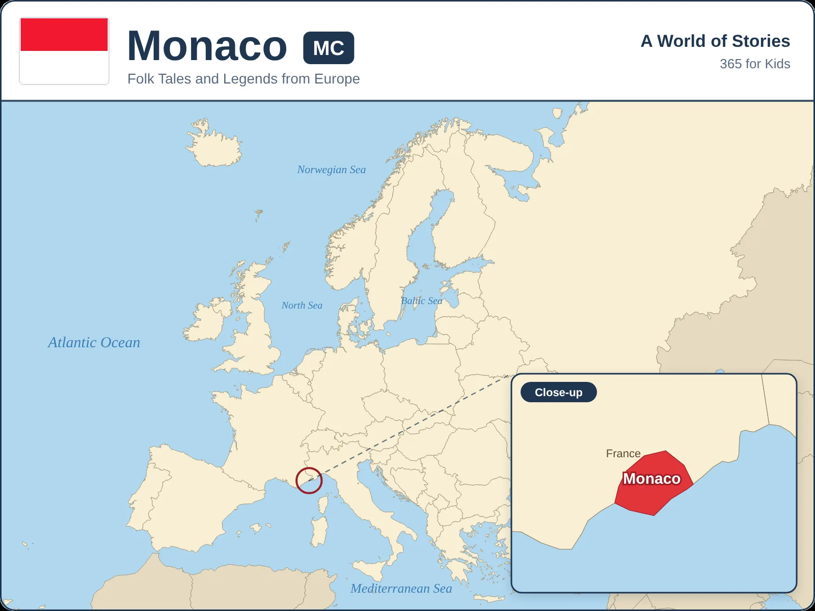Map showing where Monaco is in Europe