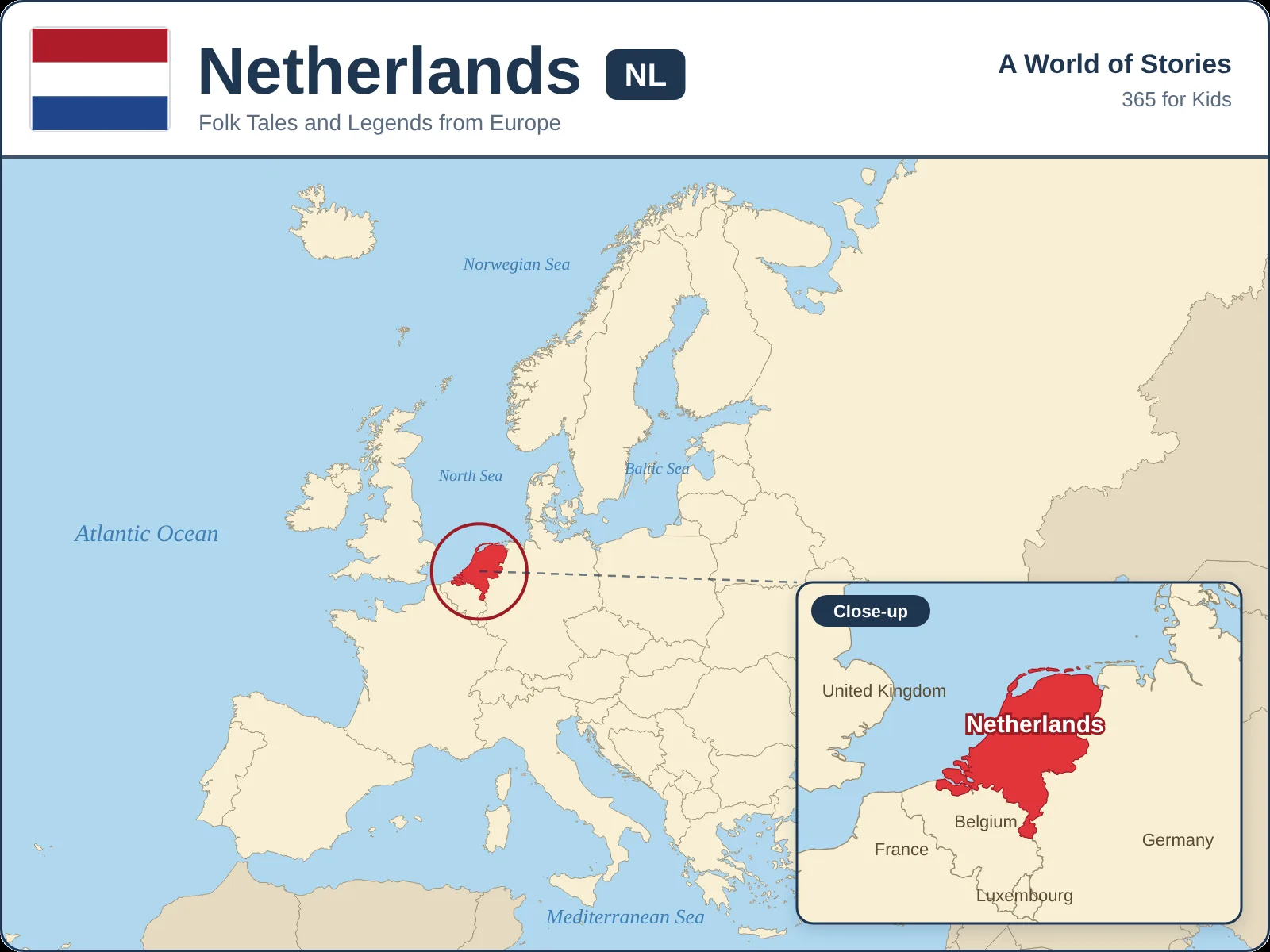Map showing where Netherlands is in Europe