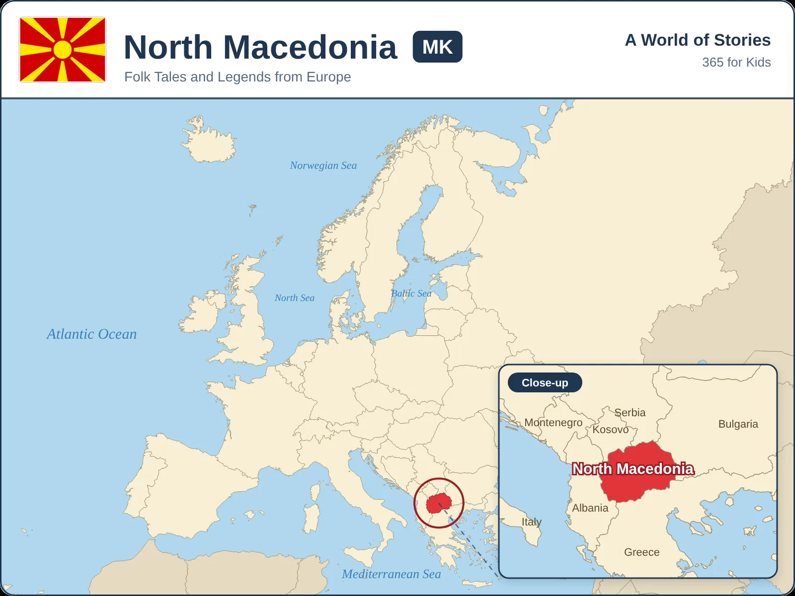 Map showing where North Macedonia is in Europe