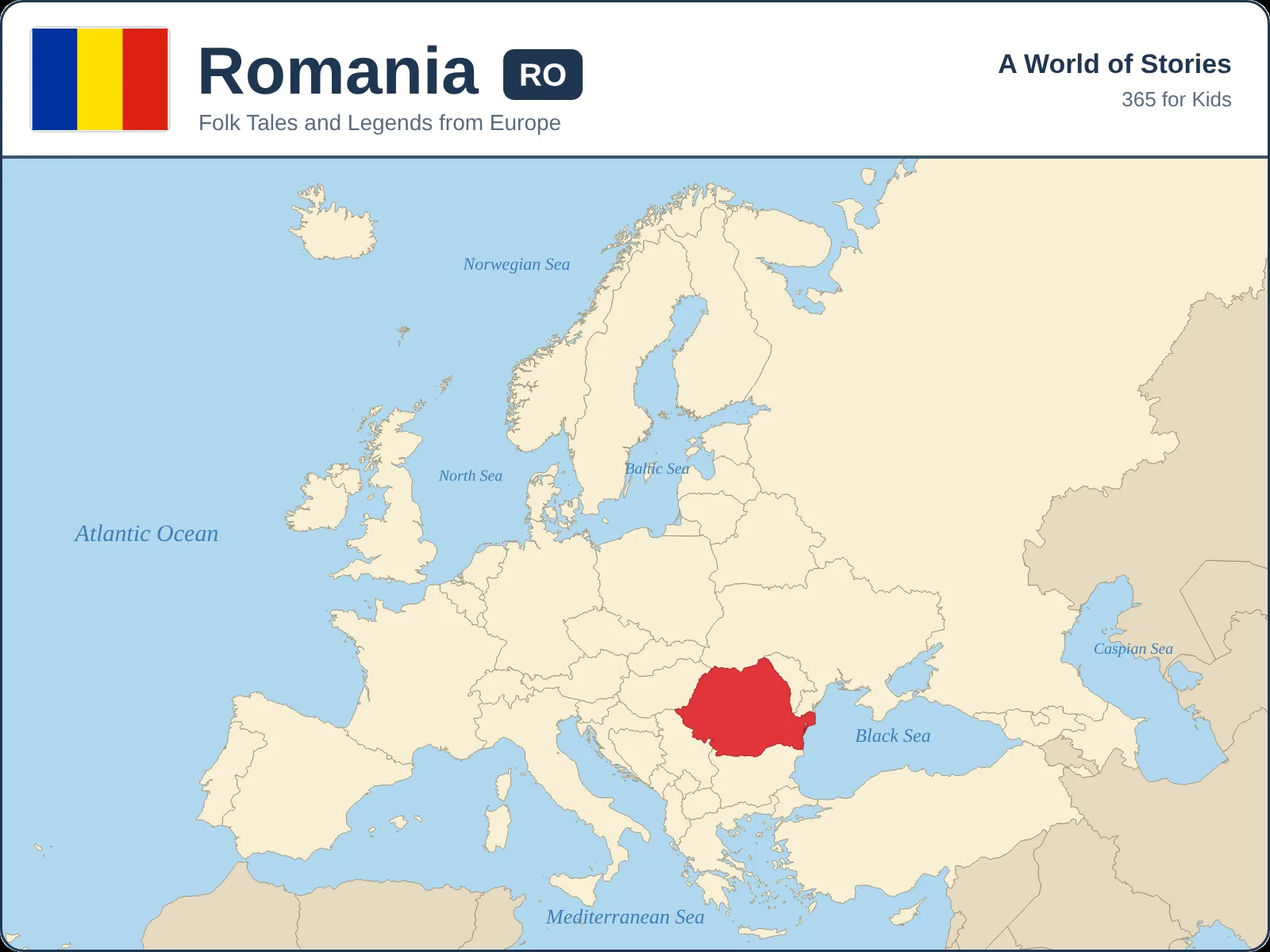 Map showing where Romania is in Europe