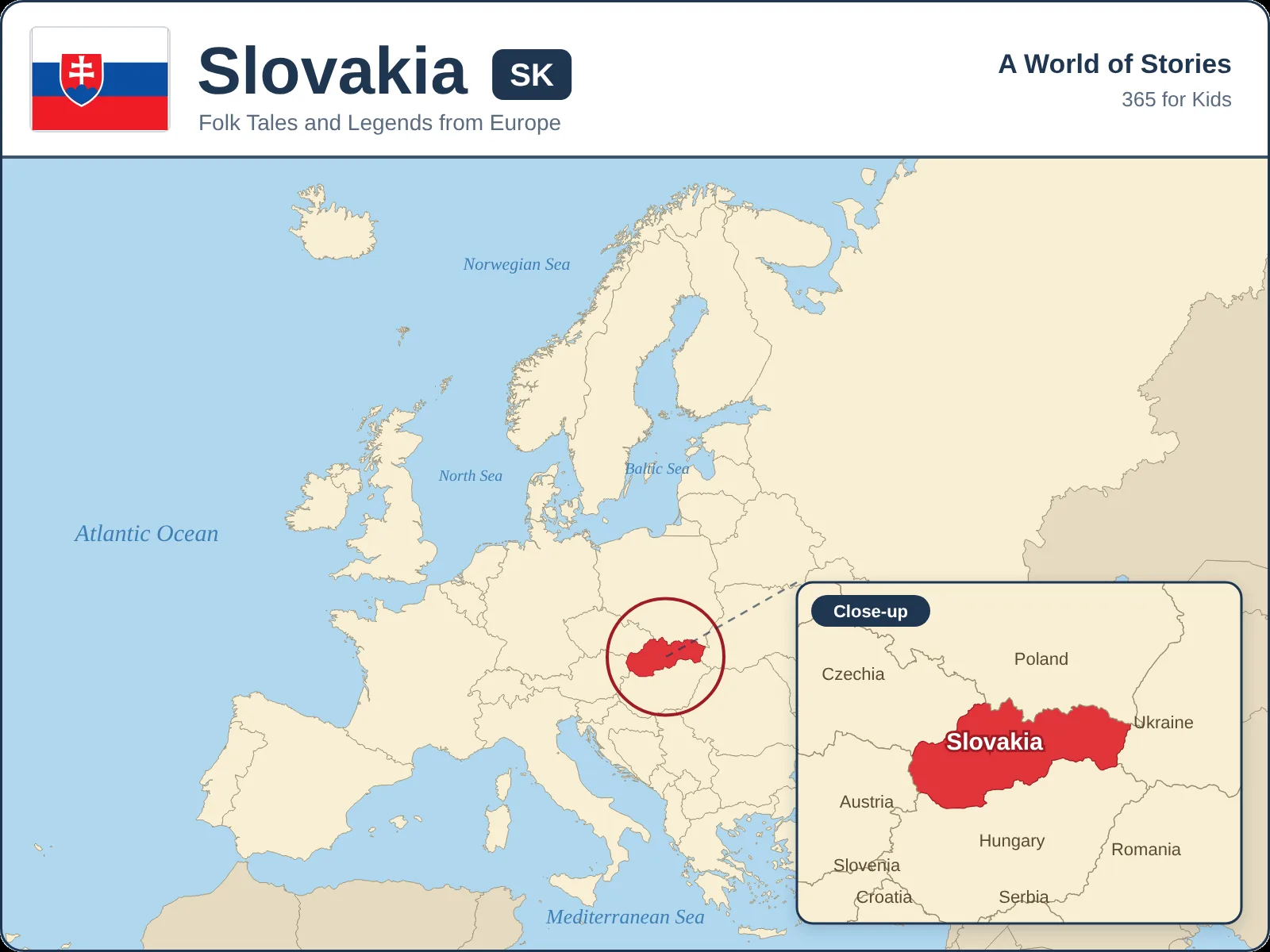 Map showing where Slovakia is in Europe