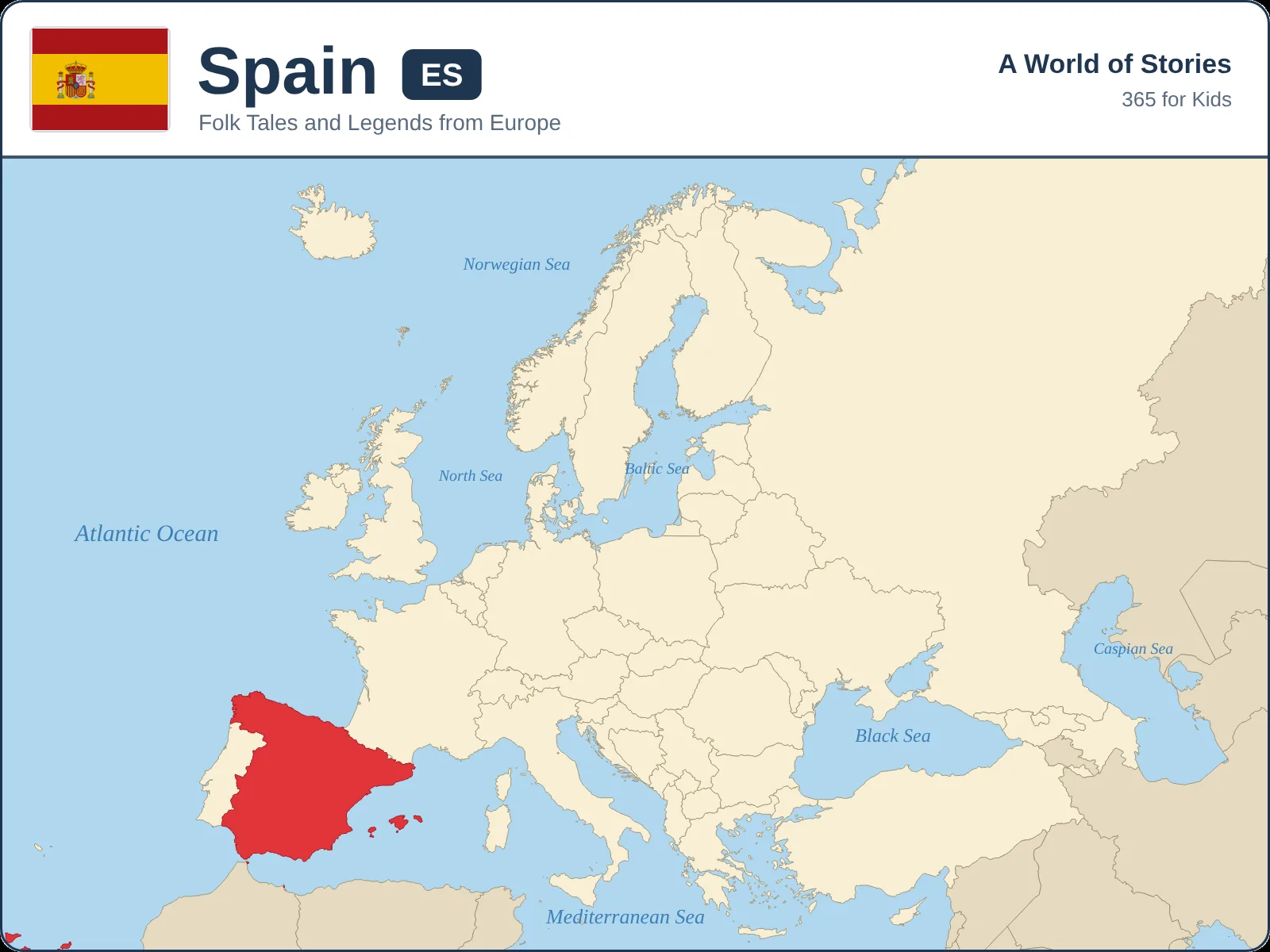 Map showing where Spain is in Europe