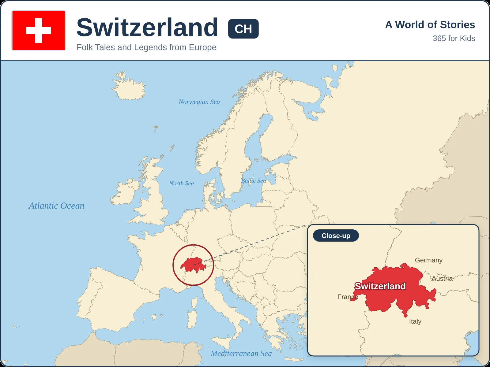 Map showing where Switzerland is in Europe